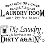 2 Sheets Laundry Room PVC Wall Sticker Loads of Fun Dirty Again Vinyl Wall Decal Funny Quotes PVC Wall Art for Laundry Room Laundromat Decor